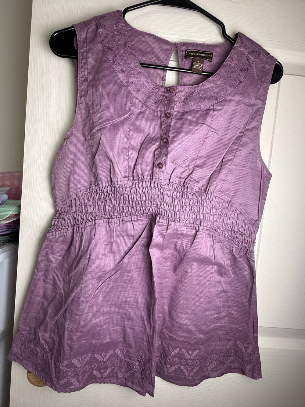 Medium Bit & Bridle Purple Sleeveless Smocked Waist Blouse